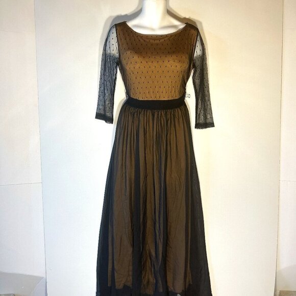 Miusol NWT SZ XL Black Polka Dot Mesh Formal Maxi Prom Mother of the Bride Black - Picture 4 of 15